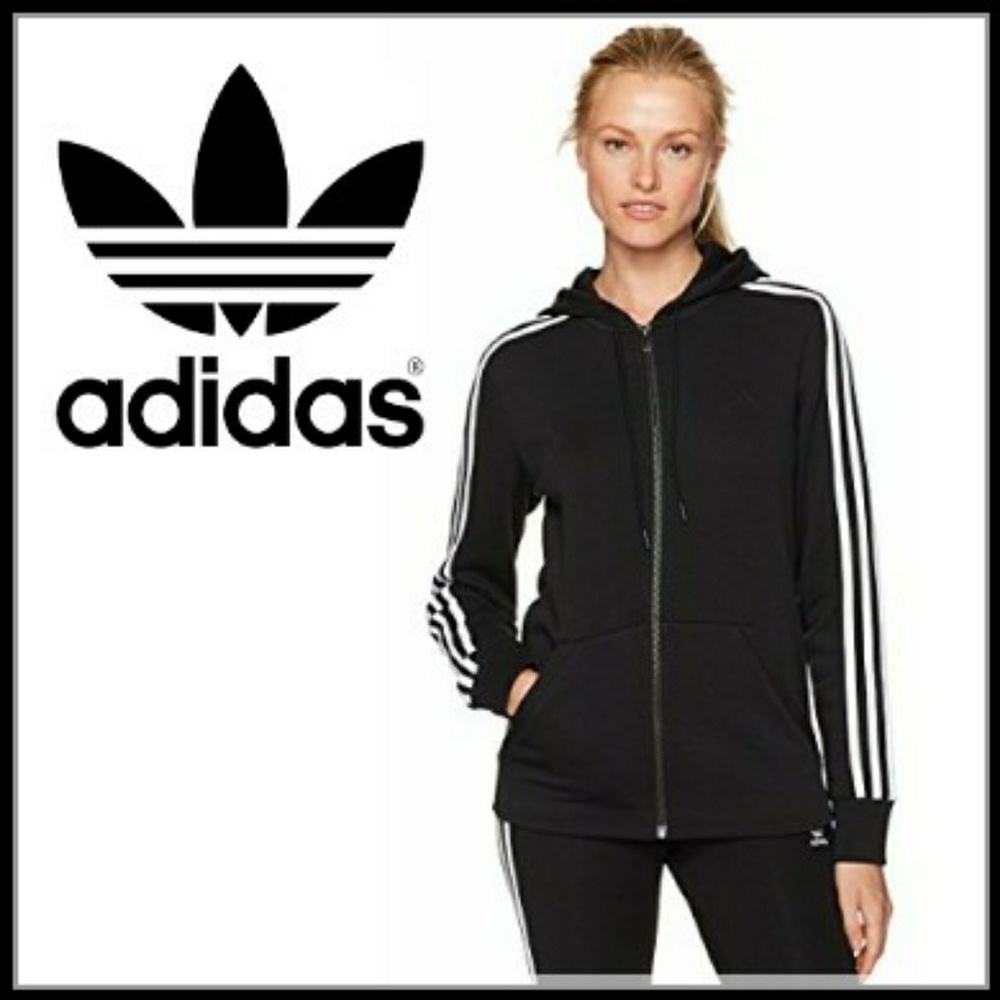 ADIDAS 3 Stripe Essentials Full Zip Logo Hoodie - Picture 4 of 6